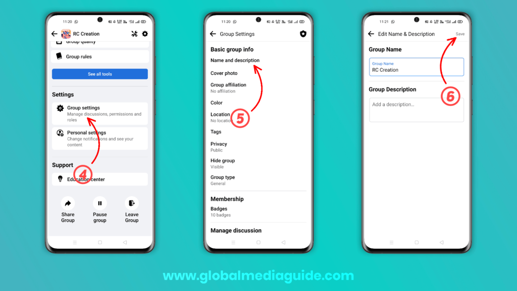 Steps to change Group Name using mobile